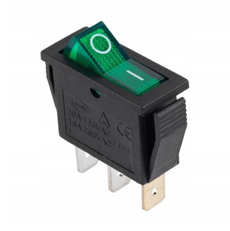 16A 250VAC 3-Pin SPST Illuminated Rocker Switch IRS-101-1B, Green