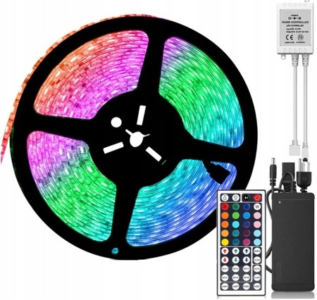 All-in-One | 5m (16.4ft) Set of RGB 5050 LED Strip + 44 key Remote Control + Power Supply